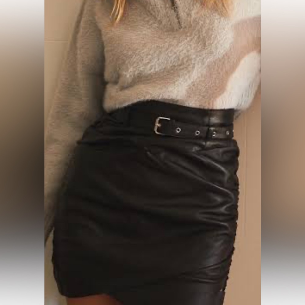 Camila Coelho Black Belted Leather Mini Skirt